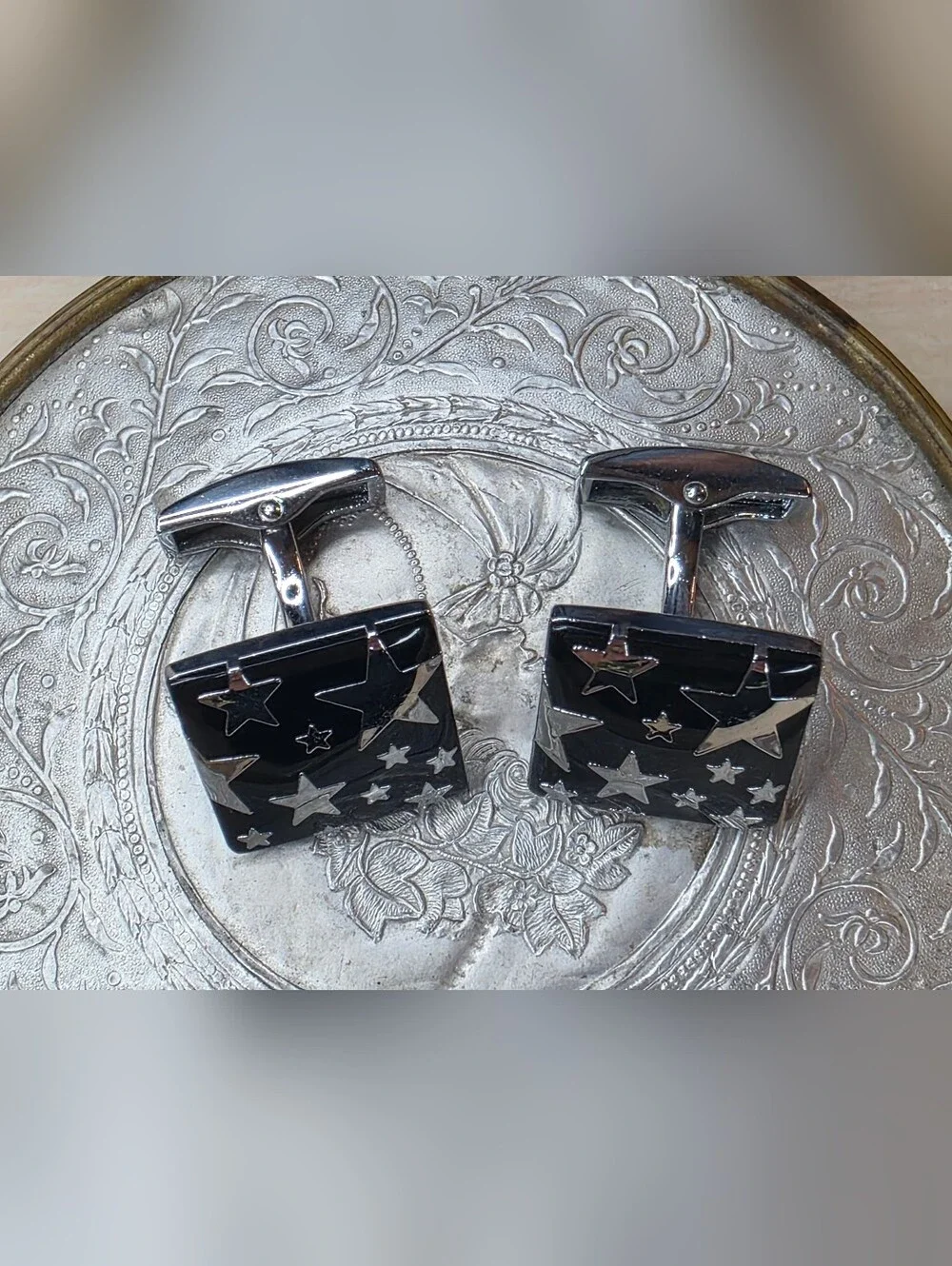 Pop Art Cufflinks Vintage Silver Stars Designer Cuff link Jewelry